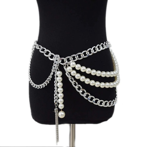Multi-Layer Thick Chain Pearl Tassel Belt  adjustable to 41 inches (105 … main image 5